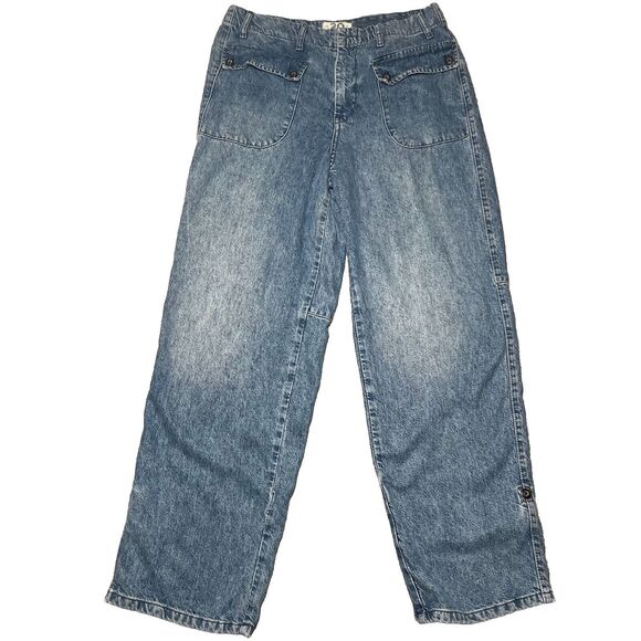 Free People Rory Slim Straight Jeans Wo's 30 Tab Cuff Hems Seamed Button Pockets - Picture 4 of 16